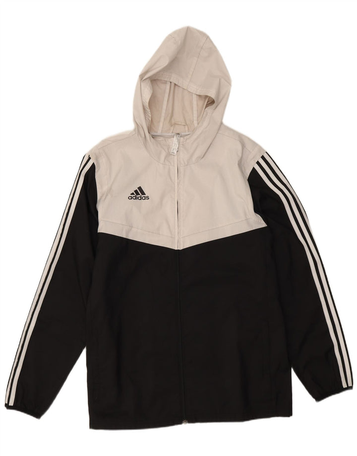 Adidas Mens Hooded Tracksuit Top Jacket Medium Black Colourblock Polyester