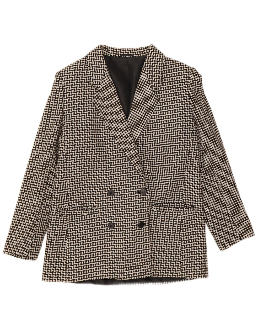 Vintage Womens Double Breasted Blazer Jacket UK 12 Medium Black Houndstooth