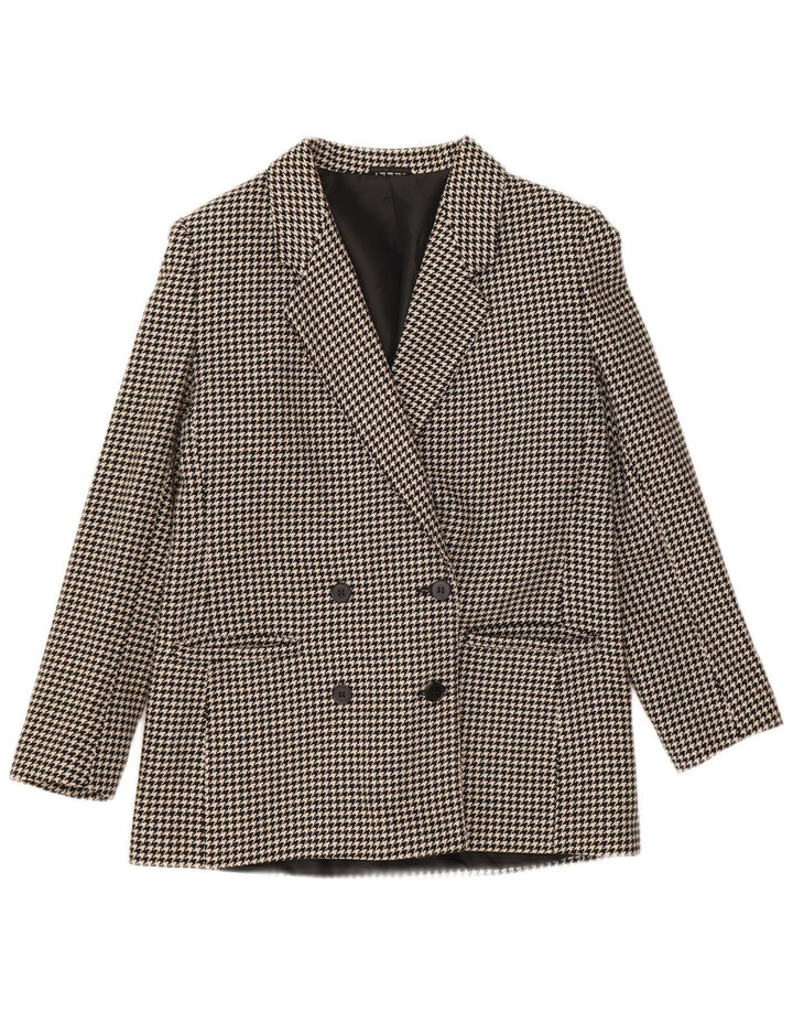 Vintage Womens Double Breasted Blazer Jacket UK 12 Medium Black Houndstooth
