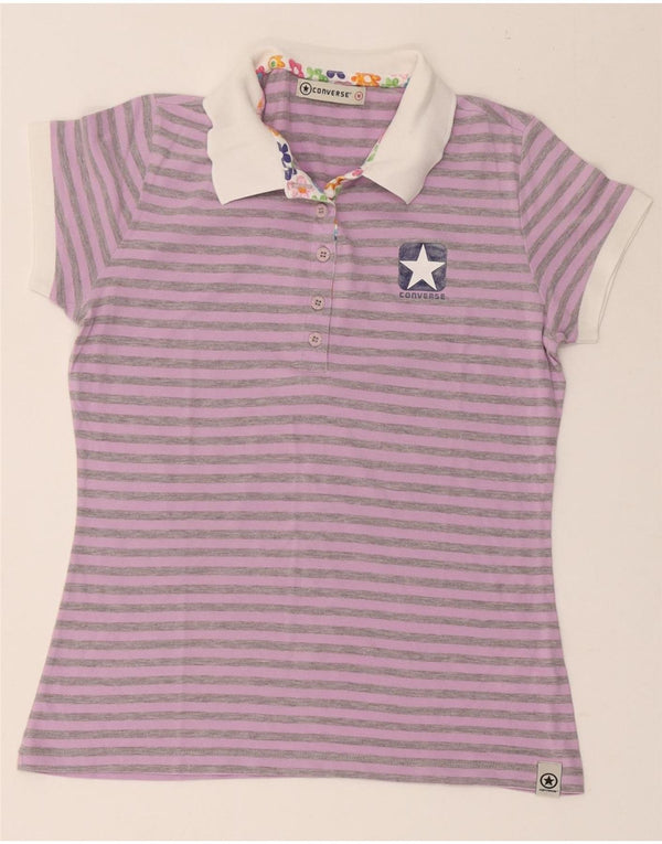 Converse Womens Polo Shirt UK 12 Medium Purple Striped Cotton