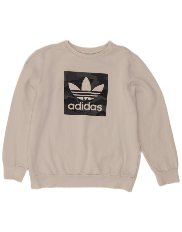 Adidas Boys Graphic Sweatshirt Jumper 13-14 Years White Cotton