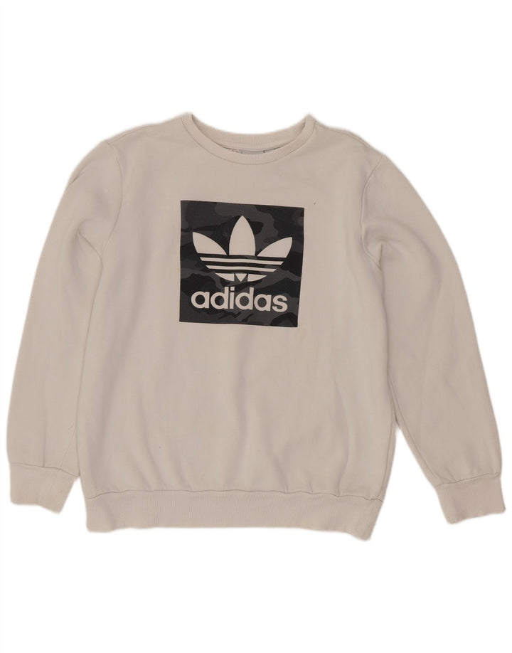 Adidas Boys Graphic Sweatshirt Jumper 13-14 Years White Cotton