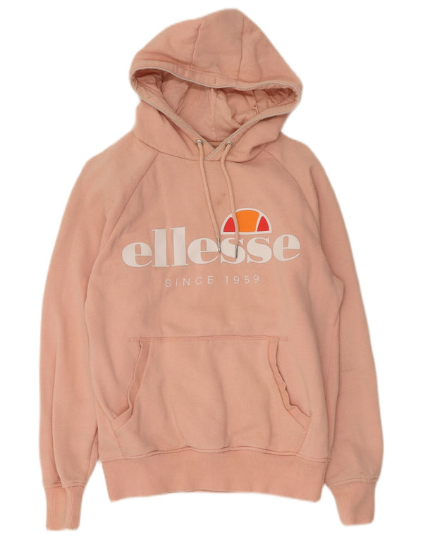 Ellesse Womens Graphic Hoodie Jumper UK 10 Small Pink Cotton