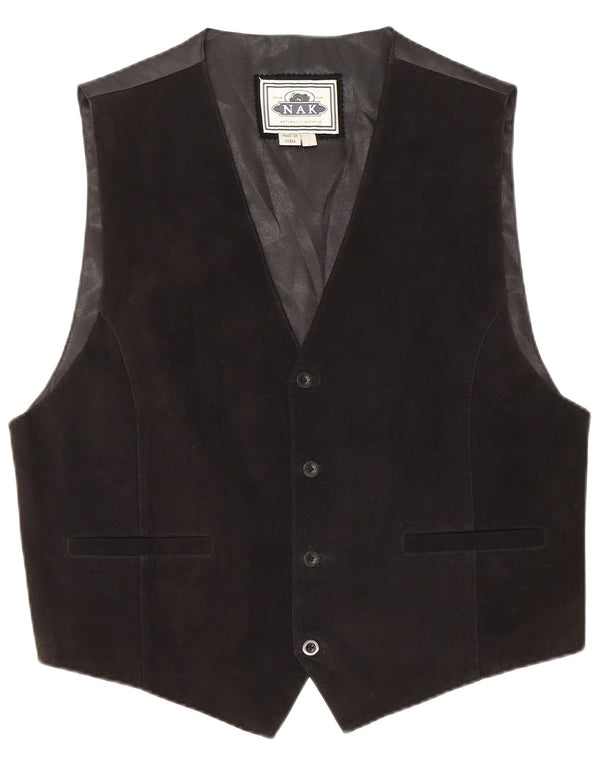Vintage Mens Leather Waistcoat Large Black