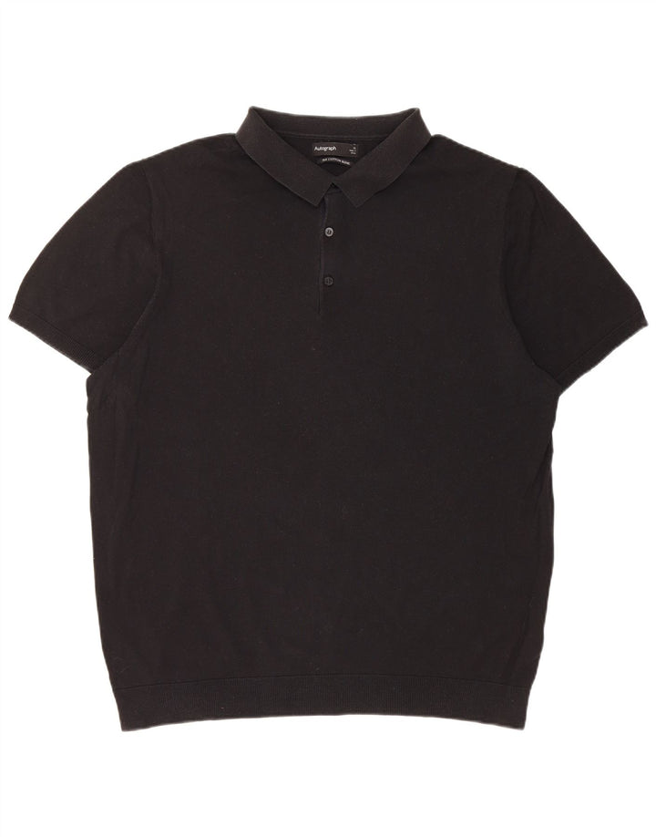 Marks & Spencer Mens Polo Shirt XL Black Silk