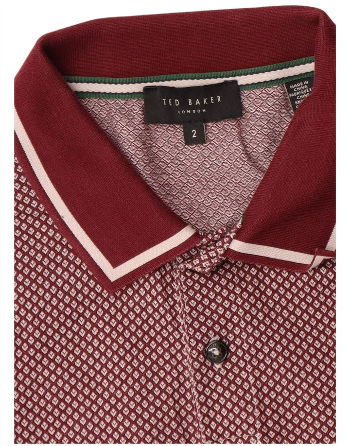 Ted Baker Mens Polo Shirt Size 2 Small Burgundy Spotted Cotton
