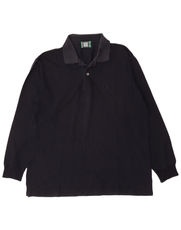 Sergio Tacchini Mens Long Sleeve Polo Shirt IT 54 XL Navy Blue Cotton
