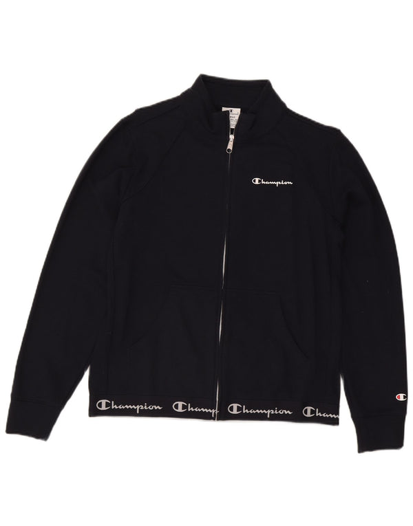 Champion Womens Graphic Tracksuit Top Jacket UK 16 Large Navy Blue Cotton