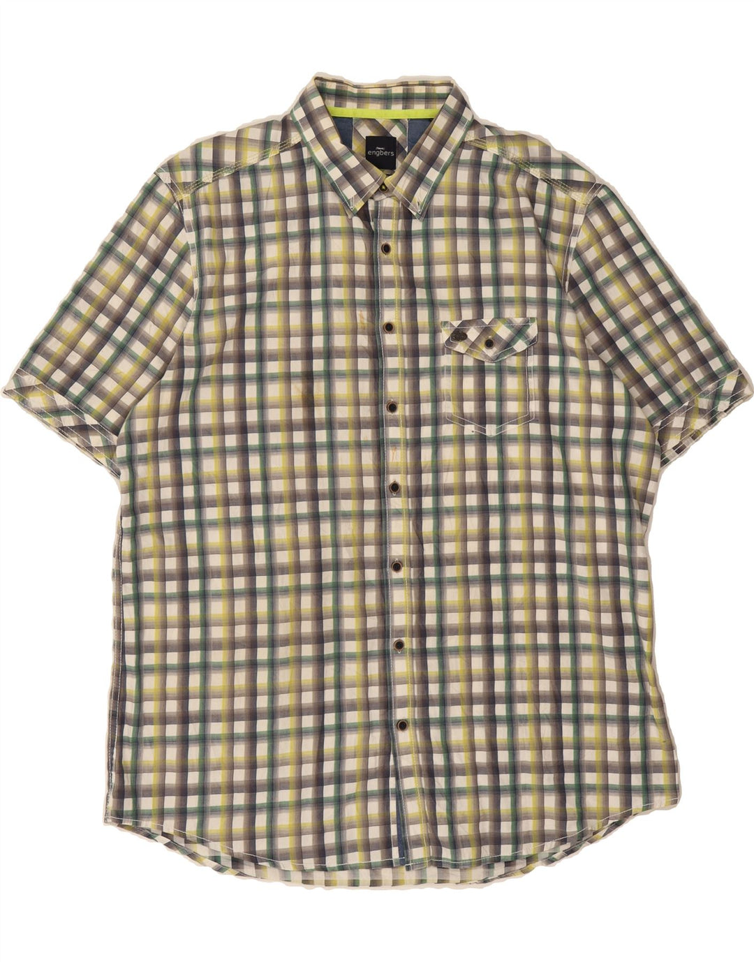 ENGBERS Mens Short Sleeve Shirt Size 43/44 XL Yellow Check Cotton Vintage Engbers and Second-Hand Engbers from Messina Hembry 