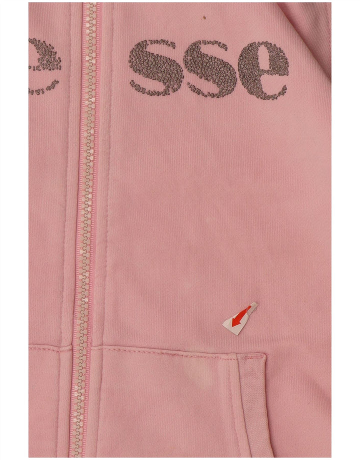 ELLESSE Girls Graphic Zip Hoodie Sweater 11-12 Years Pink Colourblock