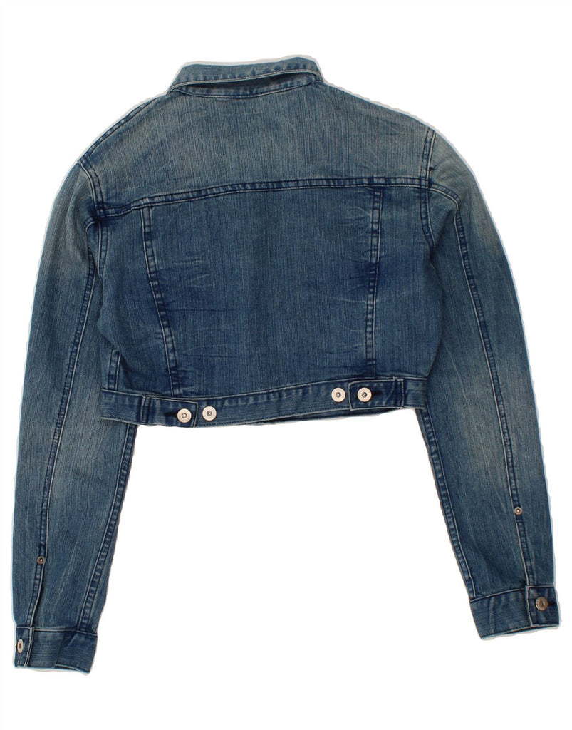 VINTAGE Womens Crop Denim Jacket UK 14 Medium Blue Cotton Vintage Vintage and Second-Hand Vintage from Messina Hembry 