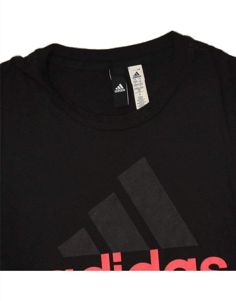 ADIDAS Womens Graphic T-Shirt Top UK 8/10 Small Black Cotton | Vintage Adidas | Thrift | Second-Hand Adidas | Used Clothing | Messina Hembry 