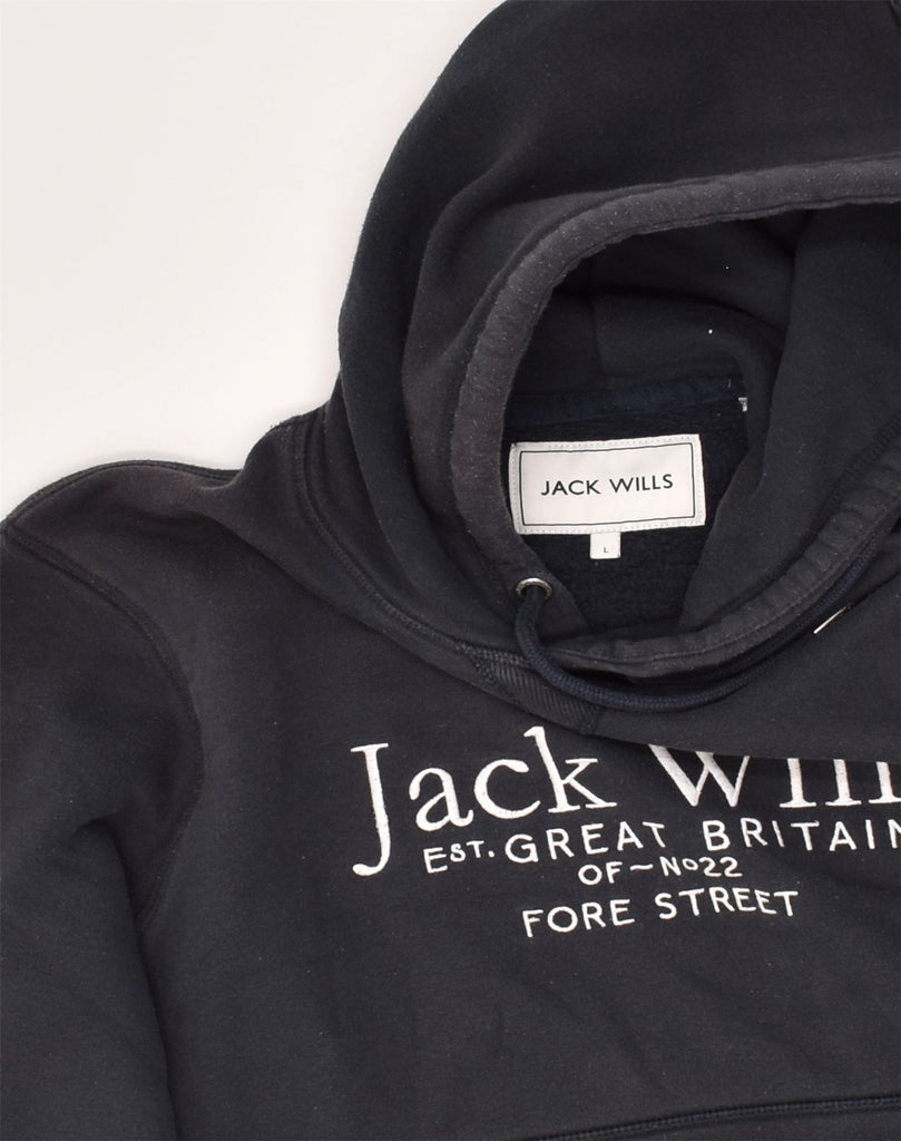 JACK WILLS Mens Graphic Hoodie Jumper Large Navy Blue Cotton | Vintage Jack Wills | Thrift | Second-Hand Jack Wills | Used Clothing | Messina Hembry 