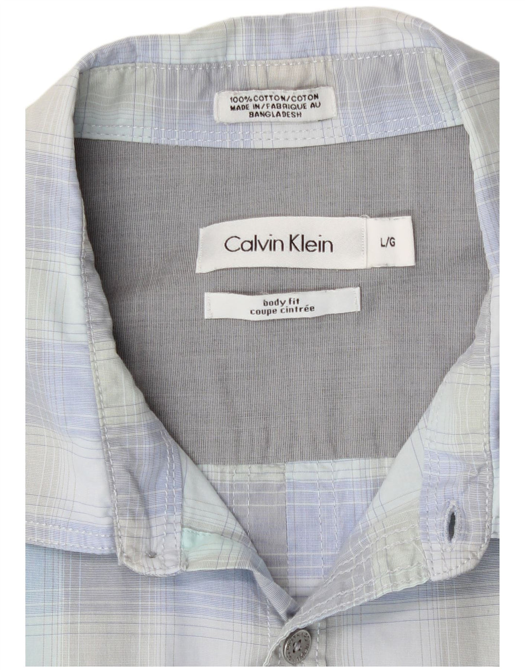Calvin Klein Mens Shirt Large Blue Check Cotton