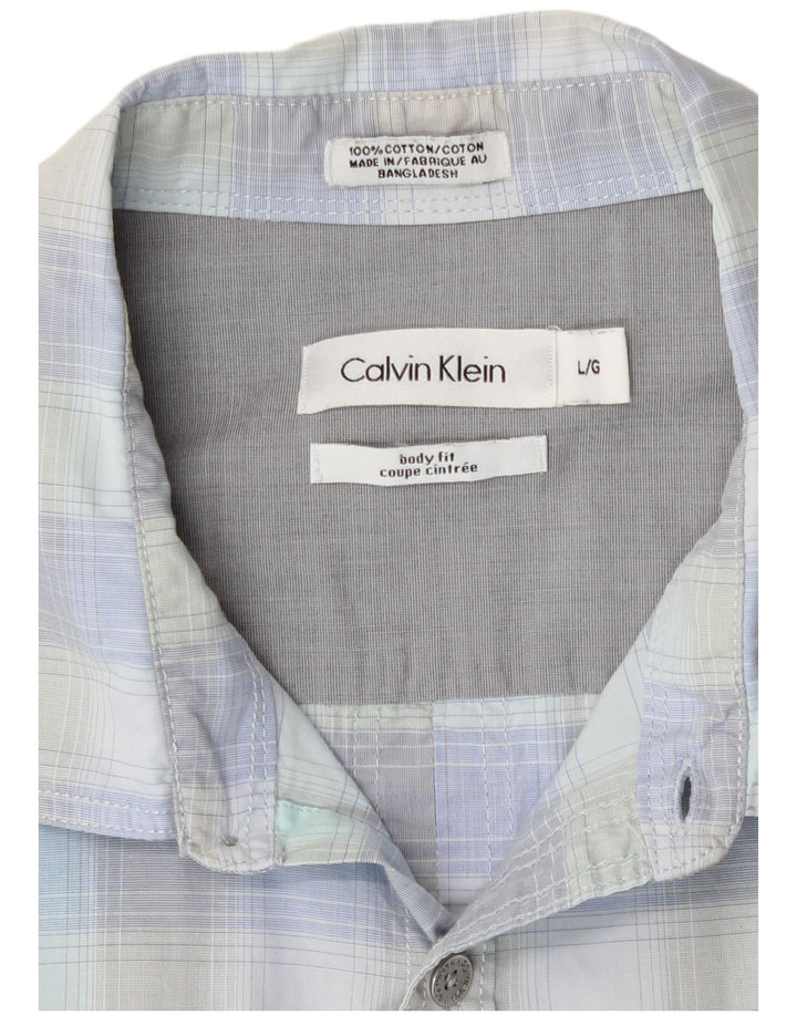 Calvin Klein Mens Shirt Large Blue Check Cotton