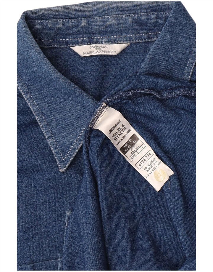 Marks & Spencer Womens Shirt UK 14 Medium Navy Blue Cotton