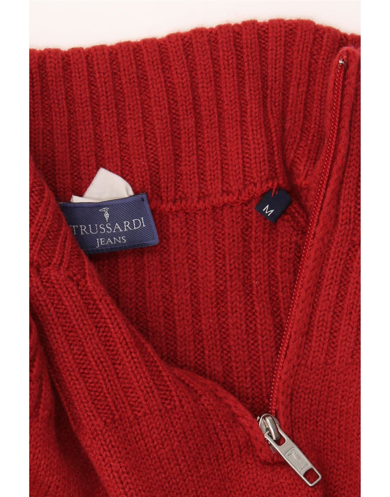 TRUSSARDI JEANS Mens Zip Neck Jumper Sweater Medium Red Vintage Trussardi Jeans and Second-Hand Trussardi Jeans from Messina Hembry 