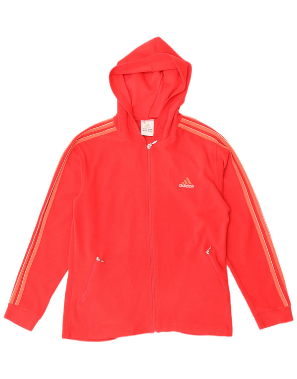 Adidas Womens Fleece Zip Hoodie Sweater UK 14 Large Red Polyester