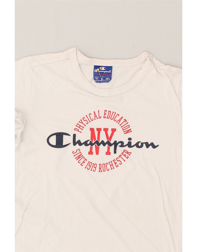 CHAMPION Boys Graphic T-Shirt Top 7-8 Years Small  White Cotton | Vintage Champion | Thrift | Second-Hand Champion | Used Clothing | Messina Hembry 