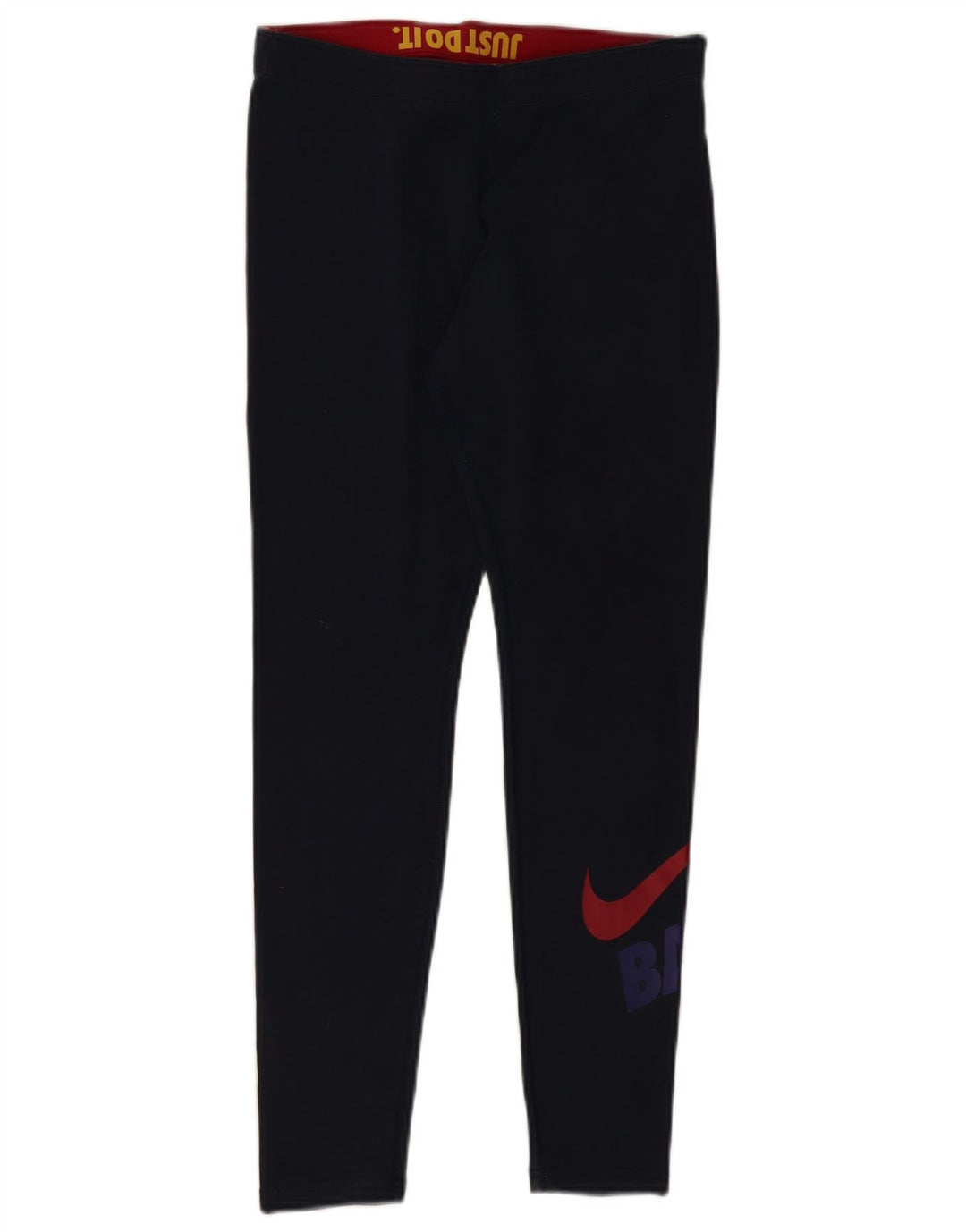 NIKE Womens Graphic Leggings UK 12 Medium  Navy Blue Cotton