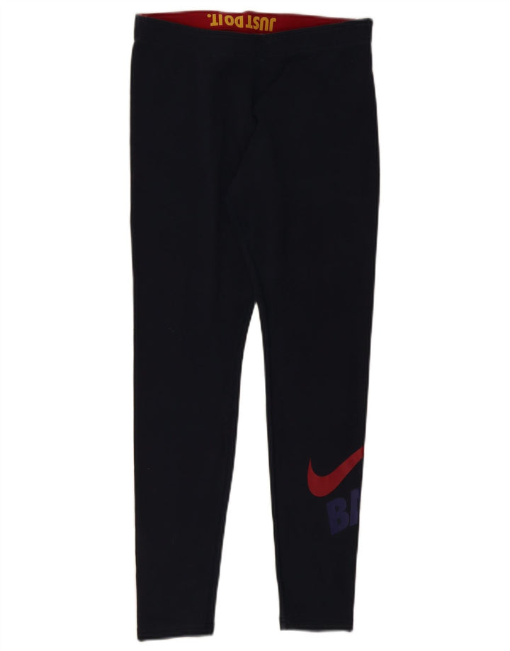 NIKE Womens Graphic Leggings UK 12 Medium  Navy Blue Cotton