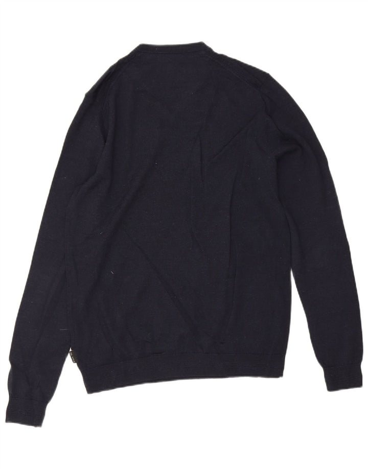 TED BAKER Mens V-Neck Jumper Sweater Size 3 Medium Navy Blue Merino Wool