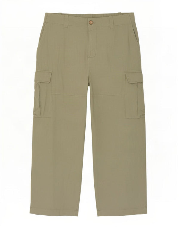 Zara Womens Loose Fit Cargo Cropped Trousers Large W30 L25 Green Linen