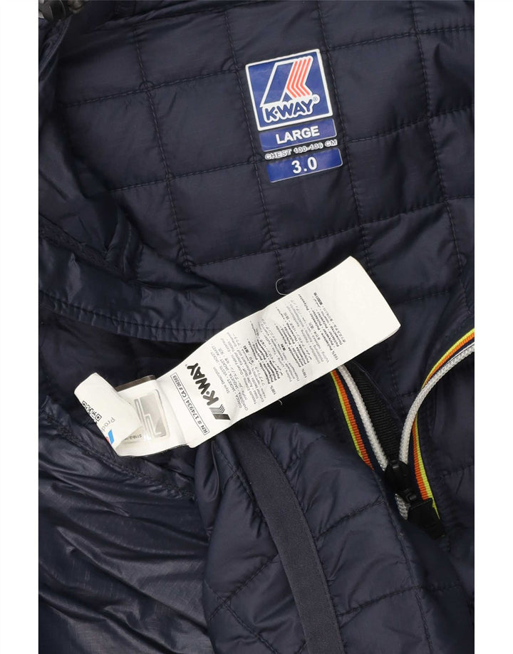 K-Way Mens Hooded Padded Jacket UK 40 Large Navy Blue Polyamide