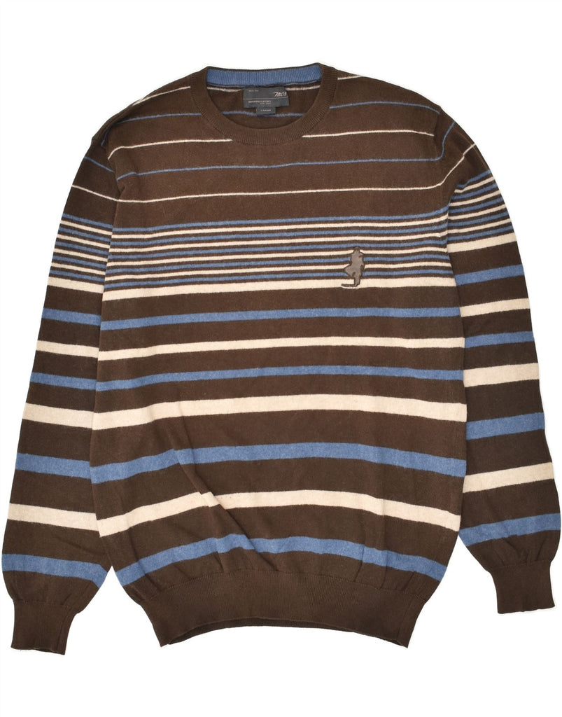 MARLBORO CLASSICS Mens Crew Neck Jumper Sweater Large Brown Striped | Vintage Marlboro Classics | Thrift | Second-Hand Marlboro Classics | Used Clothing | Messina Hembry 