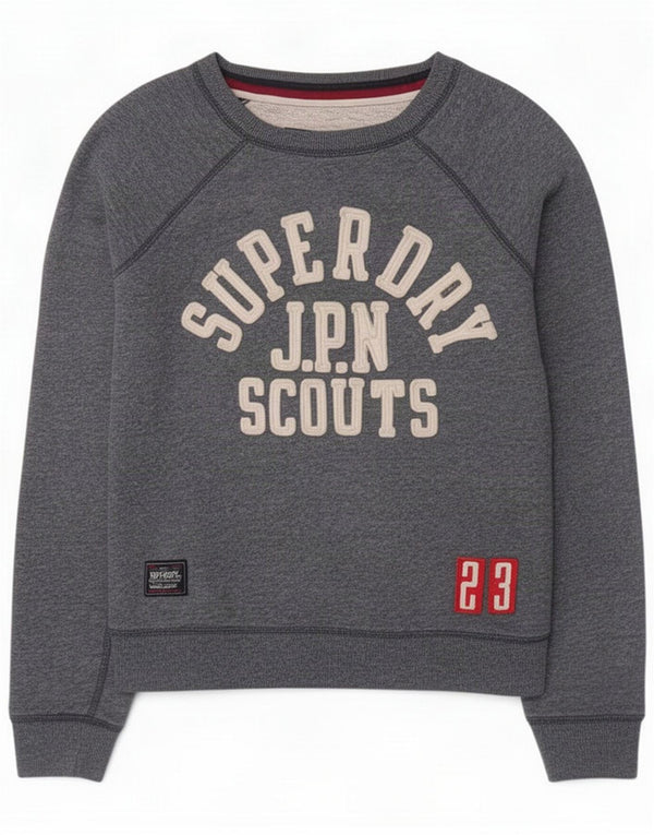 Superdry Womens Graphic Sweatshirt Jumper UK 14 Medium Navy Blue Cotton