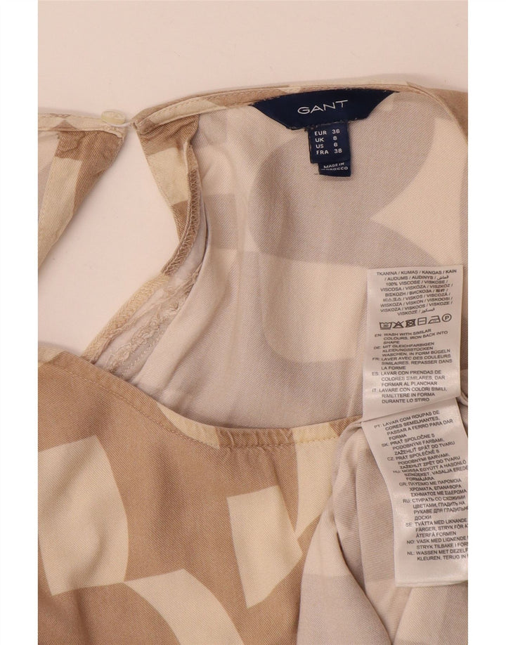 Gant Womens Oversized Blouse Top UK 8 Small Beige Geometric Viscose