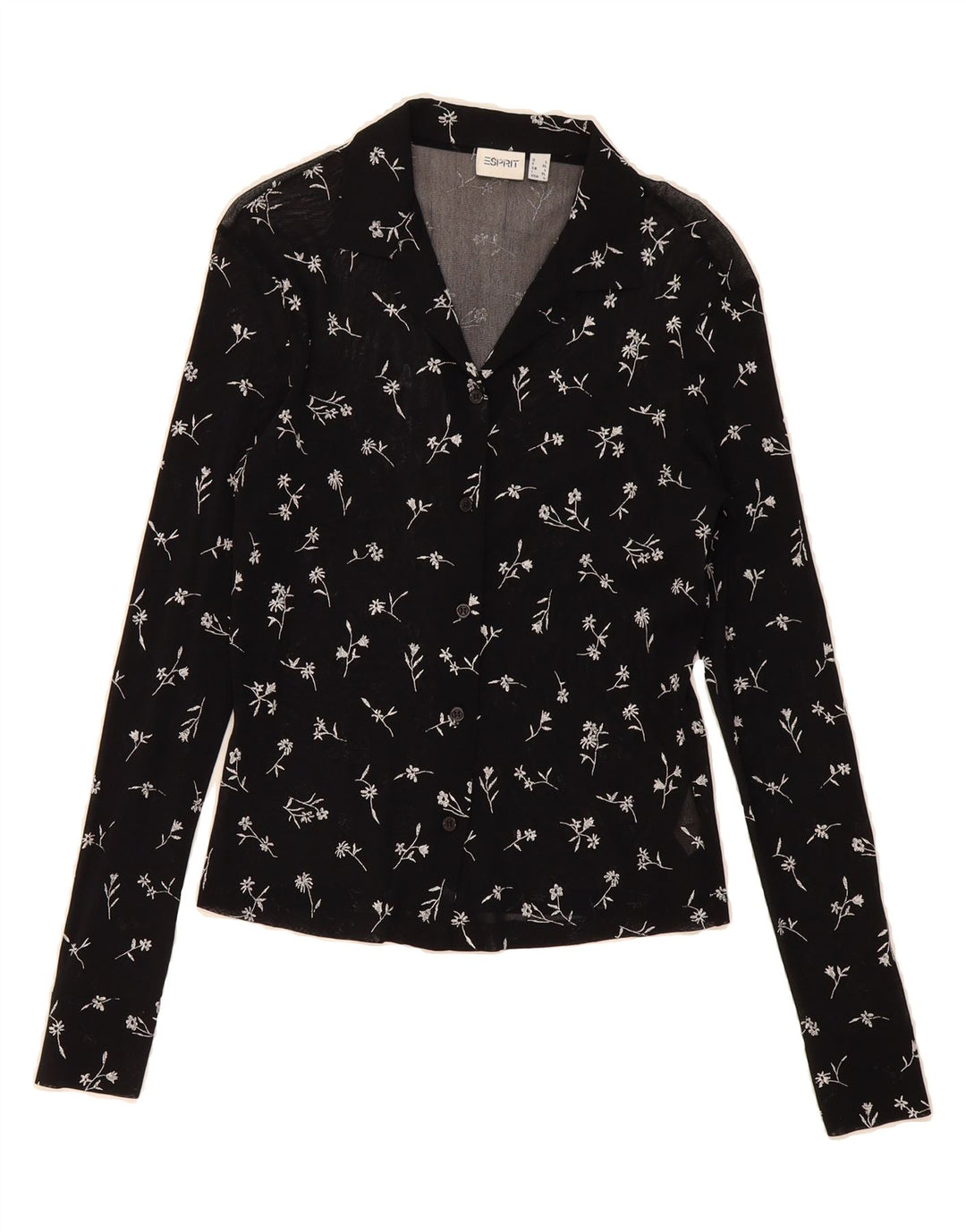 ESPRIT Womens Shirt Blouse UK 16 Large Black Floral Nylon Vintage Esprit and Second-Hand Esprit from Messina Hembry 