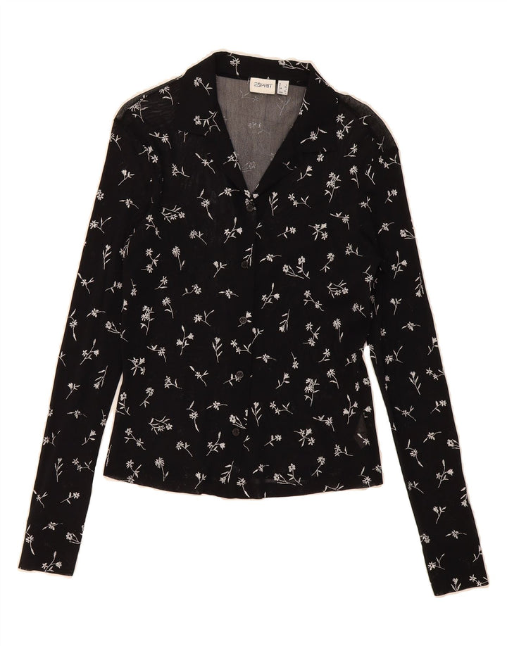 ESPRIT Womens Shirt Blouse UK 16 Large Black Floral Nylon Vintage Esprit and Second-Hand Esprit from Messina Hembry 