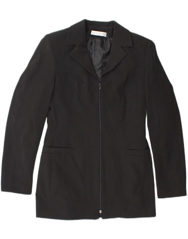 VINTAGE Womens Blazer Jacket UK 12 Medium Black Polyester