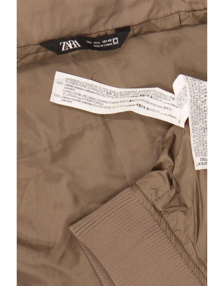 Zara Mens Bomber Jacket UK 40 Large Beige Polyester