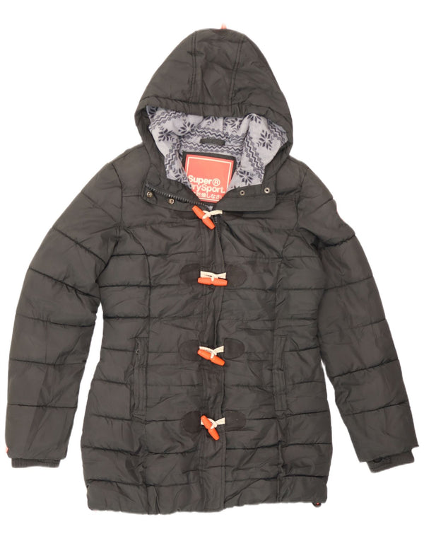 Superdry Womens Hooded Padded Jacket UK 14 Medium Grey Polyester