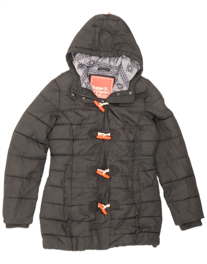 Superdry Womens Hooded Padded Jacket UK 14 Medium Grey Polyester