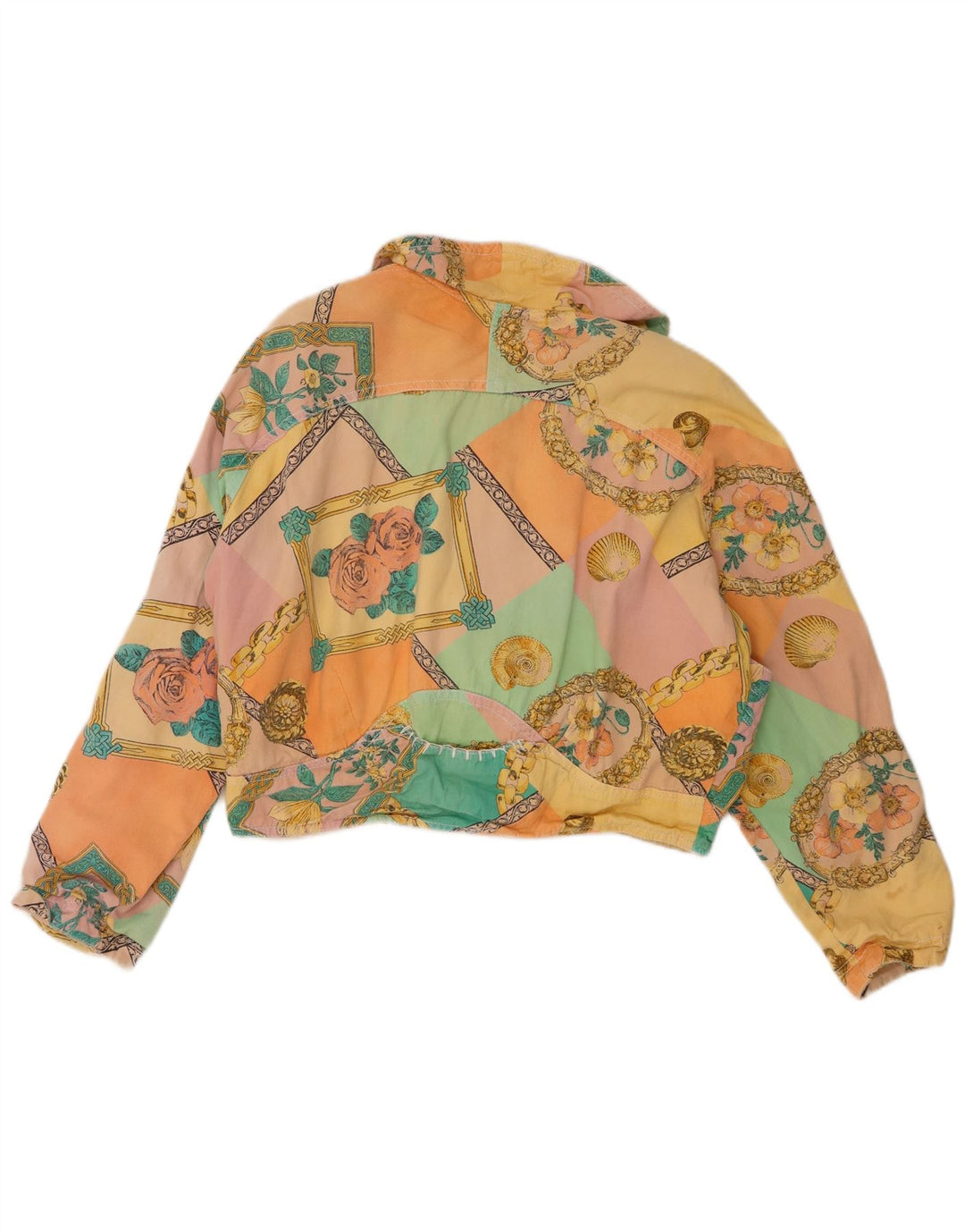 Vintage Womens Crop Bomber Jacket UK 12 Medium Multicoloured Floral Cotton