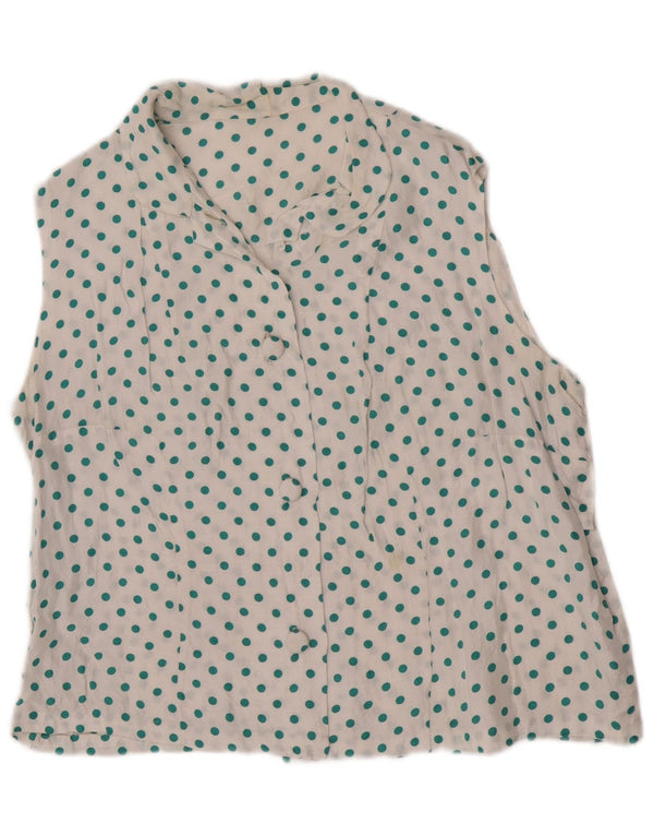 Vintage Womens Sleeveless Shirt Blouse UK 14 Medium White Polka Dot
