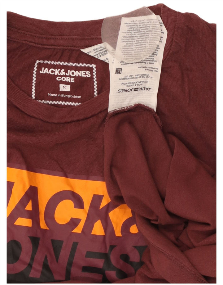 JACK & JONES Mens Graphic T-Shirt Top Medium Maroon Cotton