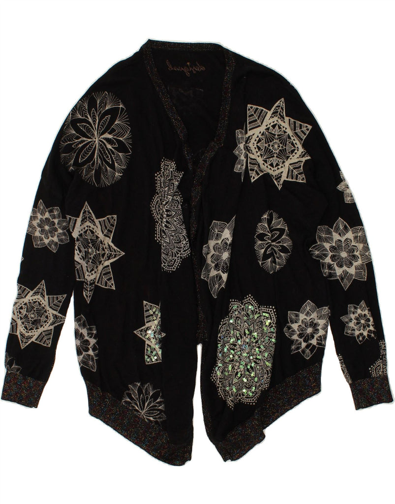 DESIGUAL Womens Open Cardigan Sweater UK 16 Large Black Floral | Vintage Desigual | Thrift | Second-Hand Desigual | Used Clothing | Messina Hembry 