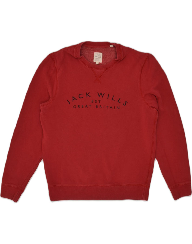 JACK WILLS Mens Graphic Sweatshirt Jumper Medium Red Cotton | Vintage Jack Wills | Thrift | Second-Hand Jack Wills | Used Clothing | Messina Hembry 