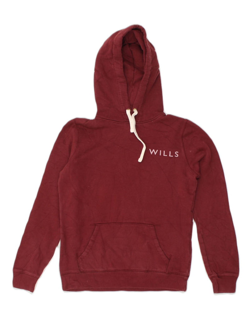 JACK WILLS Womens Graphic Hoodie Jumper UK 8 Small Maroon Cotton | Vintage Jack Wills | Thrift | Second-Hand Jack Wills | Used Clothing | Messina Hembry 