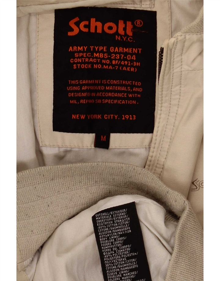 Schott Mens Military Bomber Jacket UK 38 Medium Beige Cotton