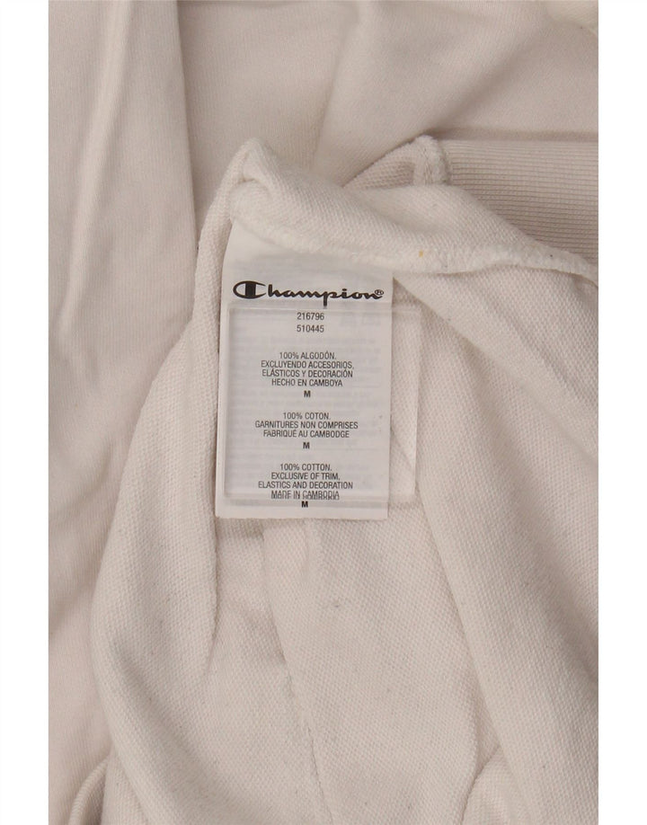 Champion Mens Graphic Hoodie Jumper Medium White Cotton