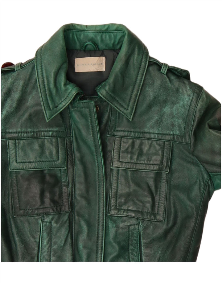 Linea Emme Womens Military Leather Jacket UK 8 Small Green