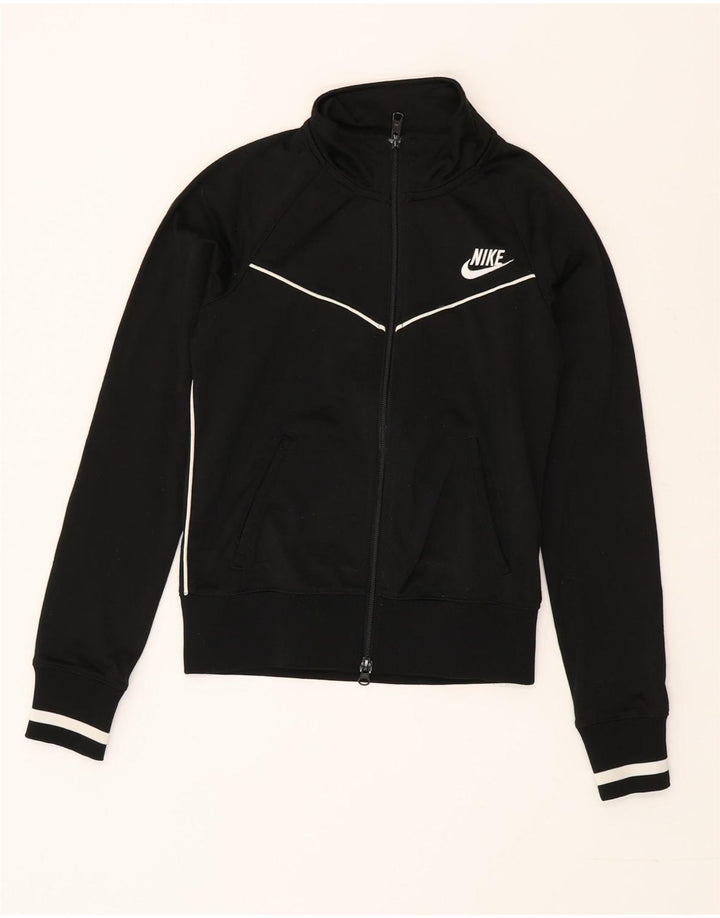 Nike Womens Tracksuit Top Jacket UK 6/8 XS Black Striped Polyester