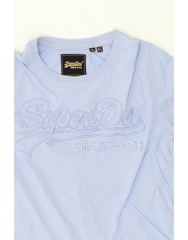 SUPERDRY Womens Graphic T-Shirt Top UK 8 Small Blue Cotton | Vintage Superdry | Thrift | Second-Hand Superdry | Used Clothing | Messina Hembry 