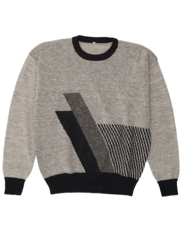Vintage Mens Crew Neck Jumper Sweater IT 56 XL Grey Colourblock Acrylic