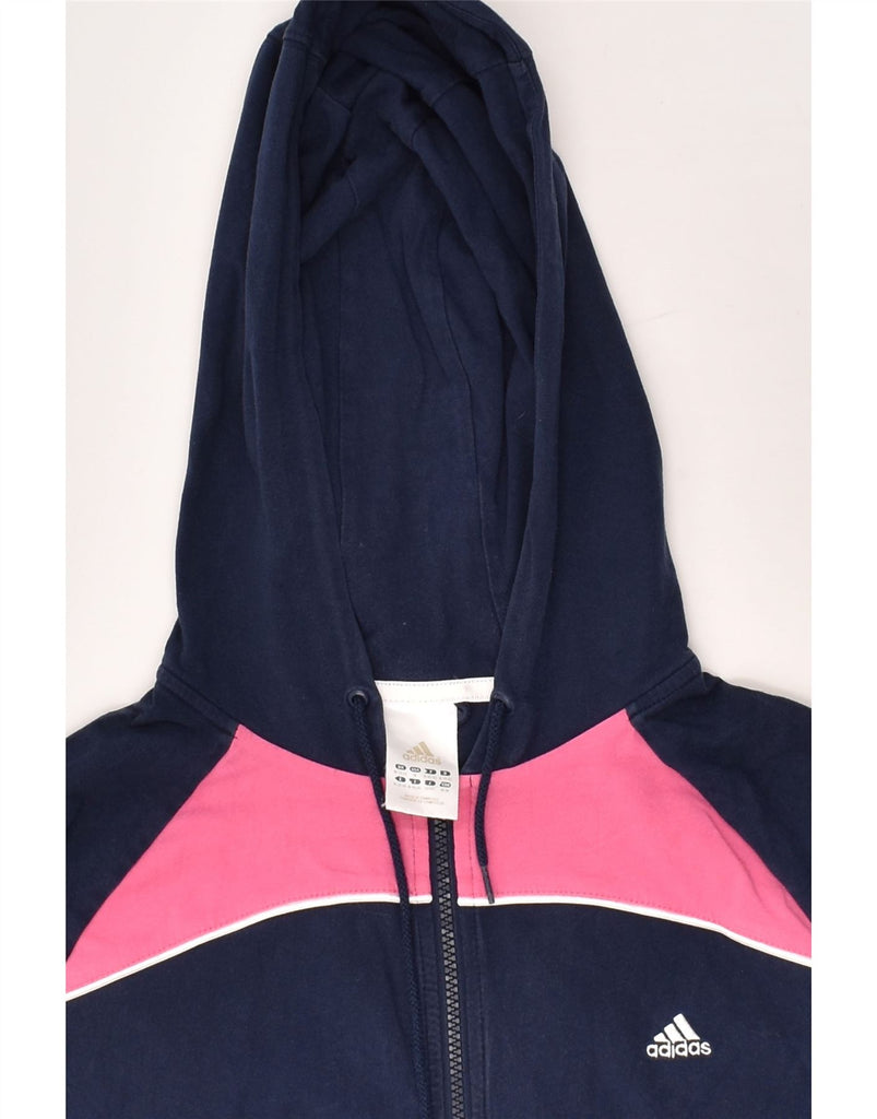 ADIDAS Girls Graphic Zip Hoodie Sweater 12-13 Years Medium Navy Blue | Vintage Adidas | Thrift | Second-Hand Adidas | Used Clothing | Messina Hembry 